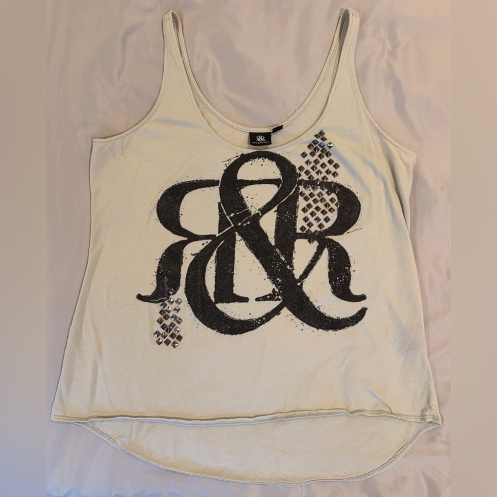 Rock & Republic Lime Green Graphic Tank Top with Stud Accents